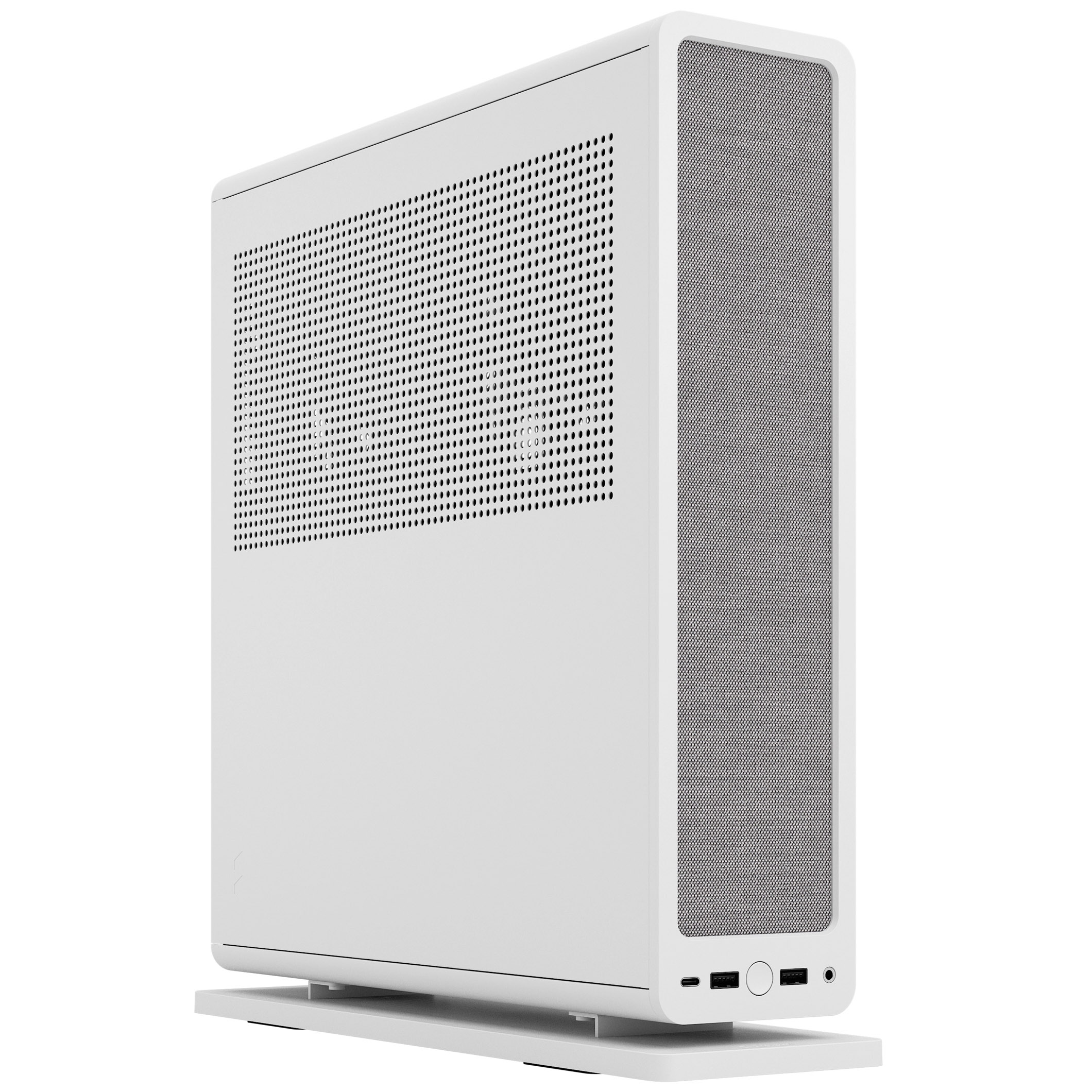 Fractal Design Ridge White mITX Case, PCIe 4.0 riser installed. horizonal of vertical use, 2 x 140 mm PWM Aspect fan pre-installed